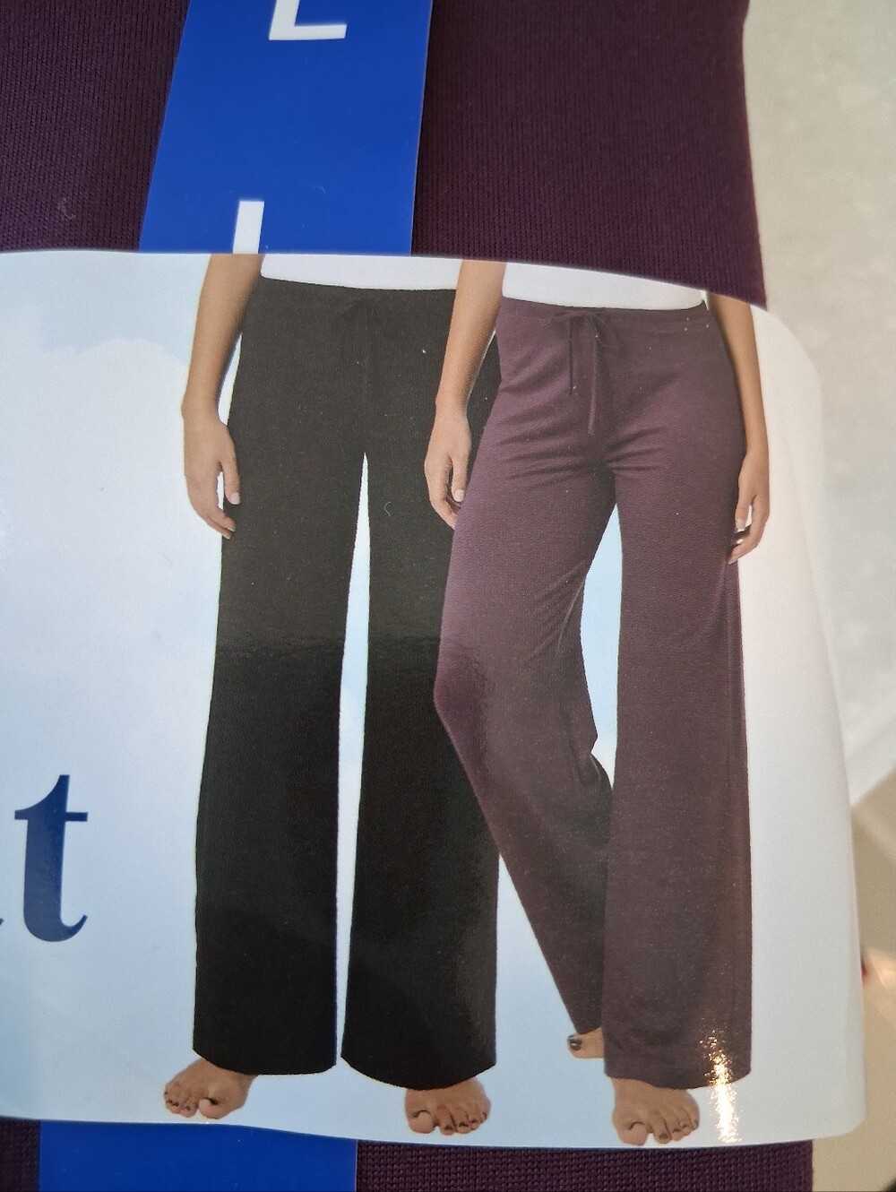 32 Degrees Wide Leg Drawstring Lounge Pants - Plum And Black Size Large